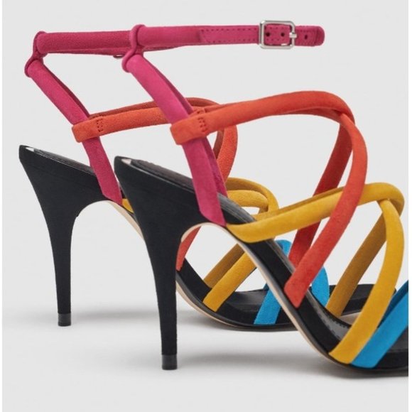 Zara Multicolor Suede Leather High Heel Sandals - Picture 3 of 8
